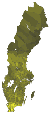 Relative support of the Sweden Democrats by municipality.
Sweden Democrats (max. 15.84% in Sjobo) SwedishGeneralElection2010-map-SwedenDemocrats.svg