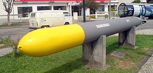 A torpedo in the courtyard of the Museu do Exp...