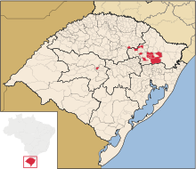 Municipalities where Talian is co-official in Rio Grande do Sul, Brazil. Talian.svg