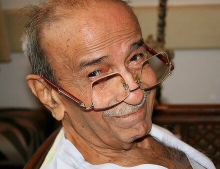 Mehta, with his trademark inverted glasses, at his residence in Ahmedabad, 2009.
