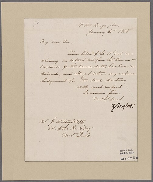 File:Taylor, Zachary. Baton Rouge, Louisiana. To Colonel J. Watson Webb (NYPL b11868620-5386926).jpg