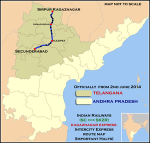 Telangana Express (Secunderabad - Sirpur) Express Route map.png