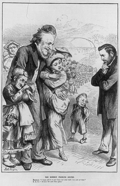 File:The Mormon Problem Solved (Cartoon of Brigham Young telling Pres. Grant "I must submit to your laws - but what shall I do with these" (hundreds of wives and children); Grant replies- "Do as LCCN99614059.jpg