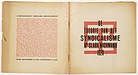 Cover for De theorie van het syndicalisme by Clara Wichmann. 1920. printed matter. 19 × 36 cm (7.4 × 14.1 in). Various collections.