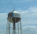 A water tower on the north side of Tinker Air Force Base.