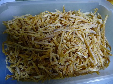 Strips of dried and salted Russian cod