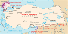 Borders of Turkey set by the Treaty of Lausanne. Turkey-Greece-Bulgaria on Treaty of Lausanne.png