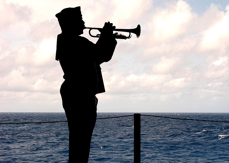 File:US Navy 060426-N-6433N-025 Fire Controlman 1st Class Roxy Lyons sounds the bugle during a burial at sea ceremony aboard the Nimitz-class aircraft carrier USS George Washington (CVN 73).jpg