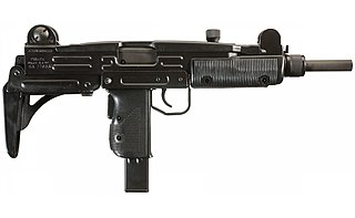 The Uzi is a family of Israeli open-bolt, blowback-operated submachine guns. Smaller variants are often considered to be machine pistols. The Uzi was one of the first weapons to use a telescoping bolt design which allows the magazine to be housed in the pistol grip for a shorter weapon.
