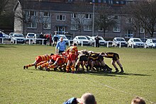 West of Scotland FC (in red and yellow) scrum West of Scotland FC - scrum.jpg
