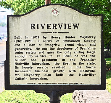 Williamson County Historical Society Marker for Riverview (Henry H. Mayberry House) Williamson County Historical Society Marker for Riverview (Henry H. Mayberry House).JPG