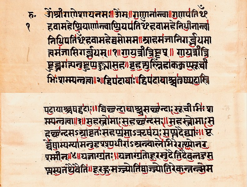 File:Yajurveda 44.8, page 1 front and back, Sanskrit, Devanagari lipi (script).jpg