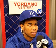 Ventura talking to the media before the 2015 World Series