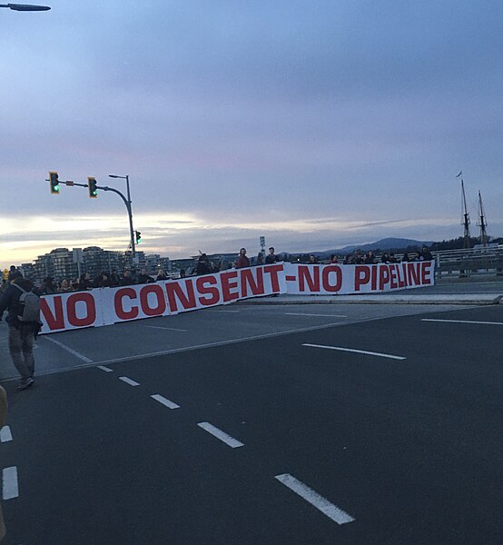 File:"No Consent - No Pipeline" Banner seen in Victoria during Wet'suwet'en Solidarity actions.jpg