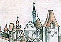 Čeština: špitální kostel svatého Václava na vedutě v roce 1785, poblíž křižovatky Krajinské a Hradební, Č. Budějovice