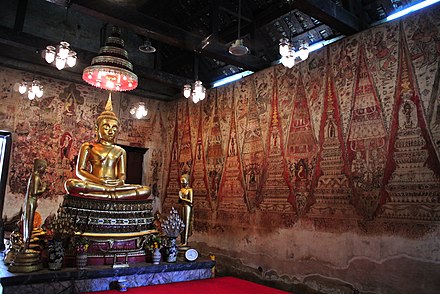 18th-century Ayutthaya temple murals in Wat Ko Kaew Suttharam, Phetchaburi constructed by King Borommakot (r. 1733–1758)