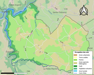 Barevná mapa znázorňující využití půdy.