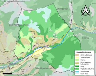 Barevná mapa znázorňující využití půdy.