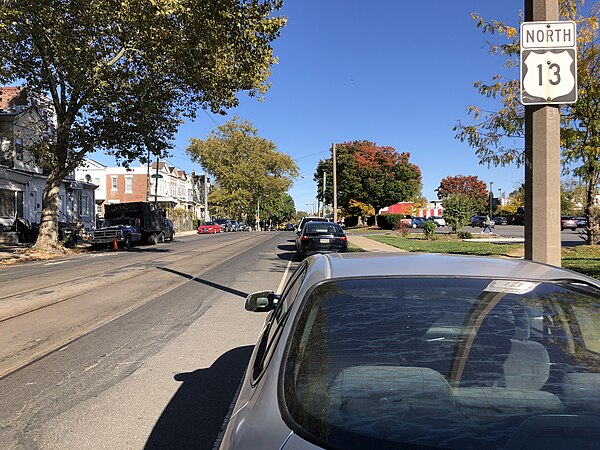 US 13 (Baltimore Avenue) northbound in West Philadelphia