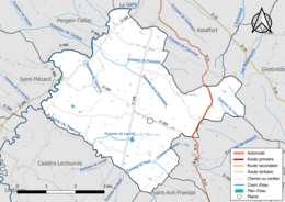 Carte en couleur présentant le réseau hydrographique de la commune