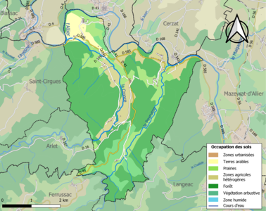 Carte en couleurs des infrastructures et de l'occupation des sols de la commune.