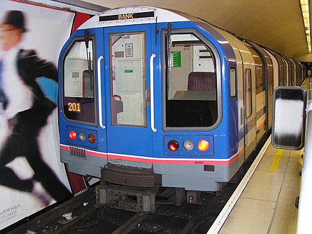 A Waterloo & City line 1992 Stock in its original Network SouthEast livery. All trains on the line were repainted into the standard London Underground livery in 2006.