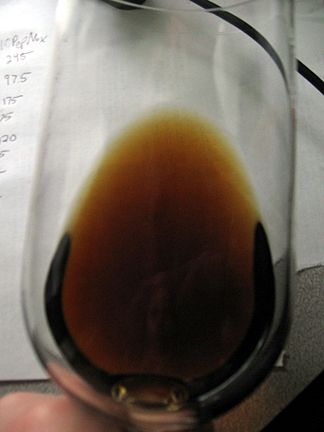 Aged white wine with brown color