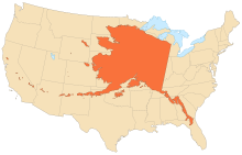 Alaska's size compared with the 48 contiguous states (Albers equal-area conic projection)