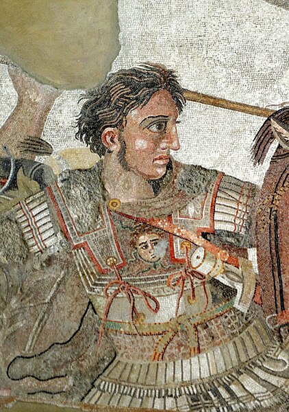 File:Alexander and Bucephalus - Battle of Issus mosaic - Museo Archeologico Nazionale - Naples BW.jpg