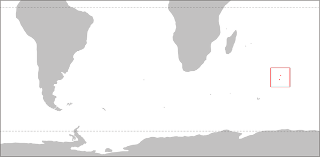 Ligging van die Sint-Pauleiland en die Amsterdameiland in die suidelike Indiese Oseaan