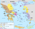 Distribuzione dei dialetti greci in età classica, secondo Roger D. Woodard (2008)[1]