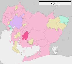 Map of Aichi Prefecture, with the city of Anjō highlighted in pink