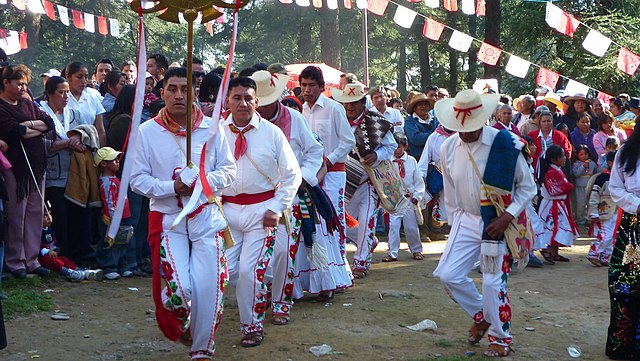 Otomi dancers from San Jeronimo Acazulco in Mexico state performing the traditional Danza de los Arrieros