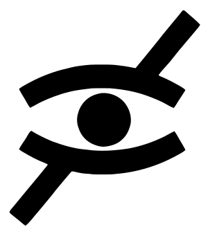 Das annähernd quadratische Logo zeigt mit kräftigen schwarzen Elementen auf weißem Grund ein stilisiertes, „durchgestrichenes“ Auge. Das Auge besteht aus einem oberen und einem unteren bogenförmigen Balken (den Lidern) und einer Kreisscheibe dazwischen (der Pupille). Die Balken berühren einander in den Augenwinkeln nicht. Mit einem diagonal durch das Auge gelegten weiteren kräftigen Balken ist das Auge „durchgestrichen“, allerdings ist der Balken im Bereich des Augapfels ausgesetzt, so dass das prägnante Augensymbol unverändert erhalten bleibt.