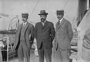 B.B. Blackett and Octave Homberg and Ernest Mallet in 1915 arriving in New York City to appeal for financial aid.jpg