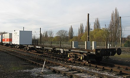 Original BR FGA Freightliner flats 60152-601403, preserved outside the National Railway Museum, York