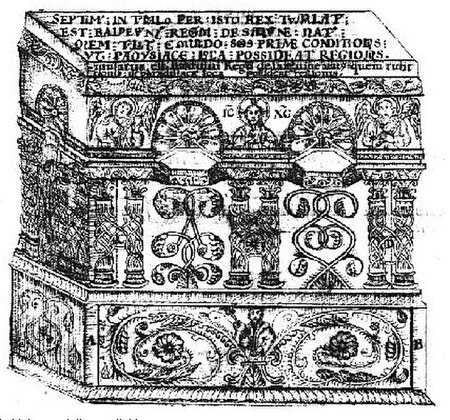 An illustration of Baldwin V's tomb by Elzear Horn, which helped the art historian Zehava Jacoby reconstruct the tomb
