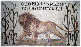 mosaïque du lion et quatre tiges de millet