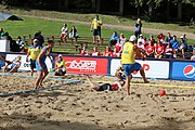 Deutsch: Beachhandball Europameisterschaften 2019 (Beach handball Euro); Tag 1: 2. Juli 2019 – Männer, Vorrunde Gruppe C, Schweiz-Ukraine 2:1 (22:23, 17:14, 9:6) English: Beach handball Euro; Day 1: 2 July 2019 – Men Preliminary Round Group C – Switzerland-Ukraine 2:1 (22:23, 17:14, 9:6)