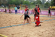 Deutsch: Beachhandball bei den Olympischen Jugendspielen 2018; Tag 6, 11. Oktober 2018; Jungen, Platzierungssspiel Ränge 11-12 – Paraguay-Mauritius 2:0 English: Beach handball at the 2018 Summer Youth Olympics at 11 October 2018 – Boys Placement Match 11-12 – Paraguay-Mauritius 2:0