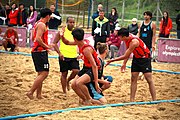 Deutsch: Beachhandball bei den Olympischen Jugendspielen 2018; Tag 6, 12. Oktober 2018; Jungen, Platzierungssspiel Ränge 9-10 – Chinese Taipei (Taiwan)-Uruguay 2:1 English: Beach handball at the 2018 Summer Youth Olympics at 12 October 2018 – Boy's Placement Match 9-10 – Chinese Taipei (Taiwan)-Uruguay 2:1