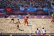 Deutsch: Beachhandball bei den Olympischen Jugendspielen 2018; Tag 4, 10. Oktober 2018; Jungs, Vorrunde, Gruppe B - Italien-Argentinien 1:2 English: Beach handball at the 2018 Summer Youth Olympics at 10 October 2018 – Boys Preliminary Round Group B‎ – Italy-Argentina 1:2