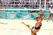 Deutsch: Beachvolleyball bei den Olympischen Jugendspielen 2018; Tag 9, 15. Oktober 2018; Mädchen, Viertelfinale: USA-Spanien 2–1 (21–19/17–21/15–9) English: Beach volleyball at the 2018 Summer Youth Olympics at 15 October 2018 – Girls Quarterfinals: USA-Spain 2–1 (21–19/17–21/15–9)