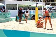 Deutsch: Beachvolleyball bei den Olympischen Jugendspielen 2018; Tag 9, 15. Oktober 2018; Mädchen, Viertelfinale: USA-Spanien 2–1 (21–19/17–21/15–9) English: Beach volleyball at the 2018 Summer Youth Olympics at 15 October 2018 – Girls Quarterfinals: USA-Spain 2–1 (21–19/17–21/15–9)