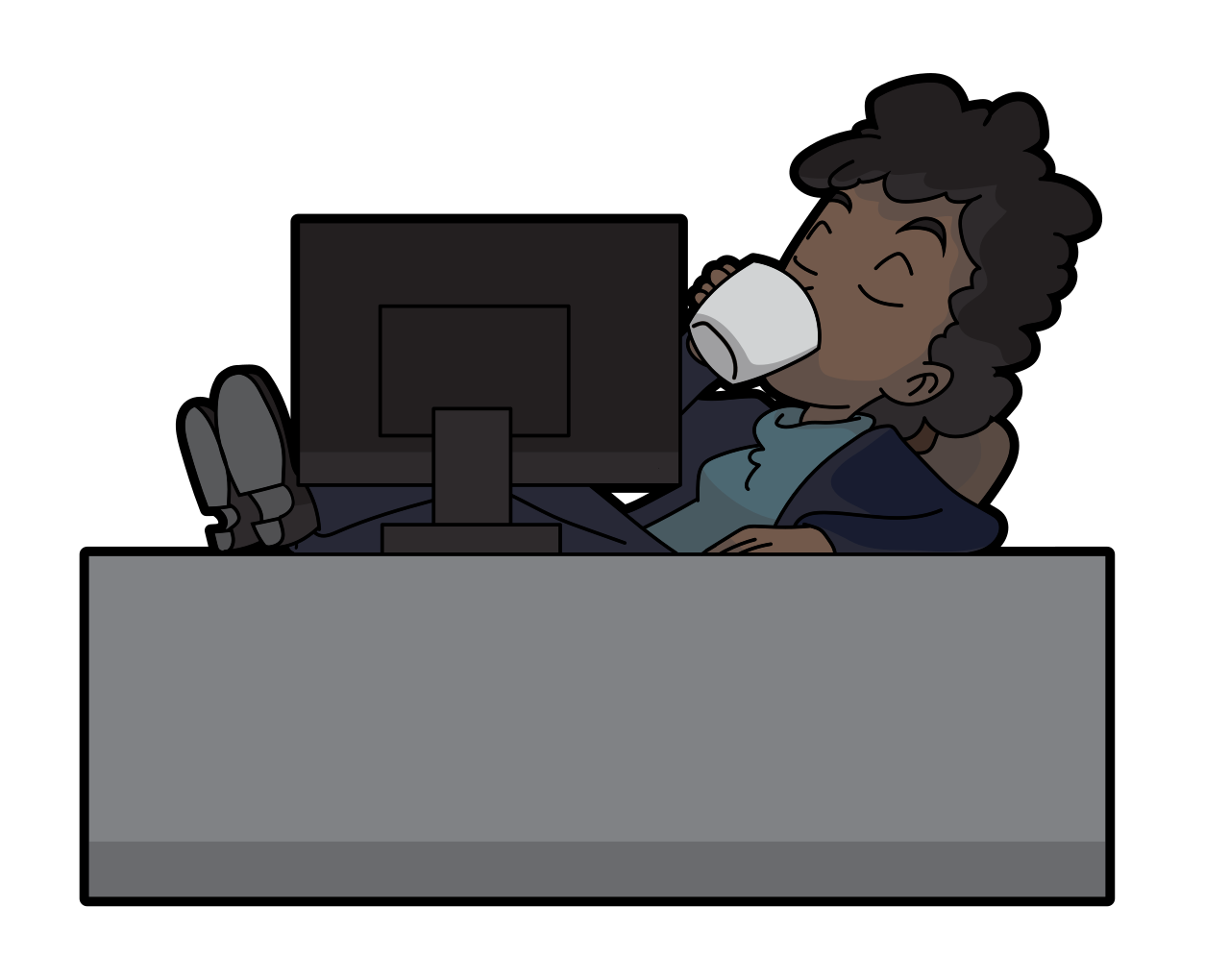 Download File Black Cartoon Woman Drinking Coffee While Using A Computer At Work Svg Wikimedia Commons