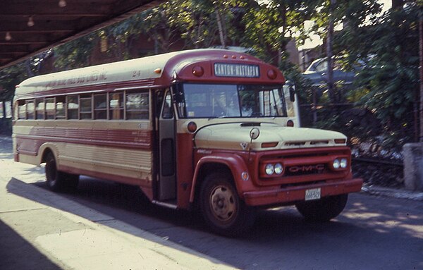 A Blue Hill Bus Lines vehicle on the Canton–Mattapan route, now the #716 route, in 1967