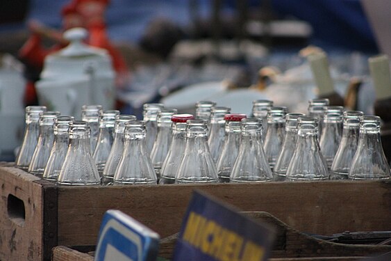 Box with old glass bottles