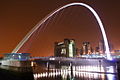 View of the bridge by night from the Newcastle side