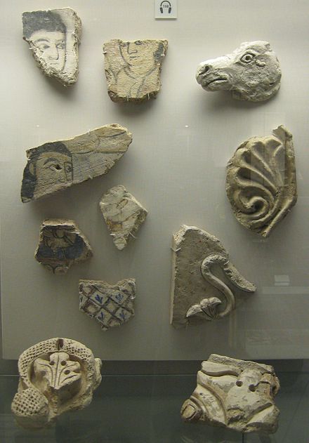 Fragments of stucco from Samarra, including paintings, carvings and abstract patterns