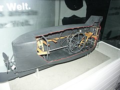 Le modèle réduit en coupe du Brandtaucher à Dresde.